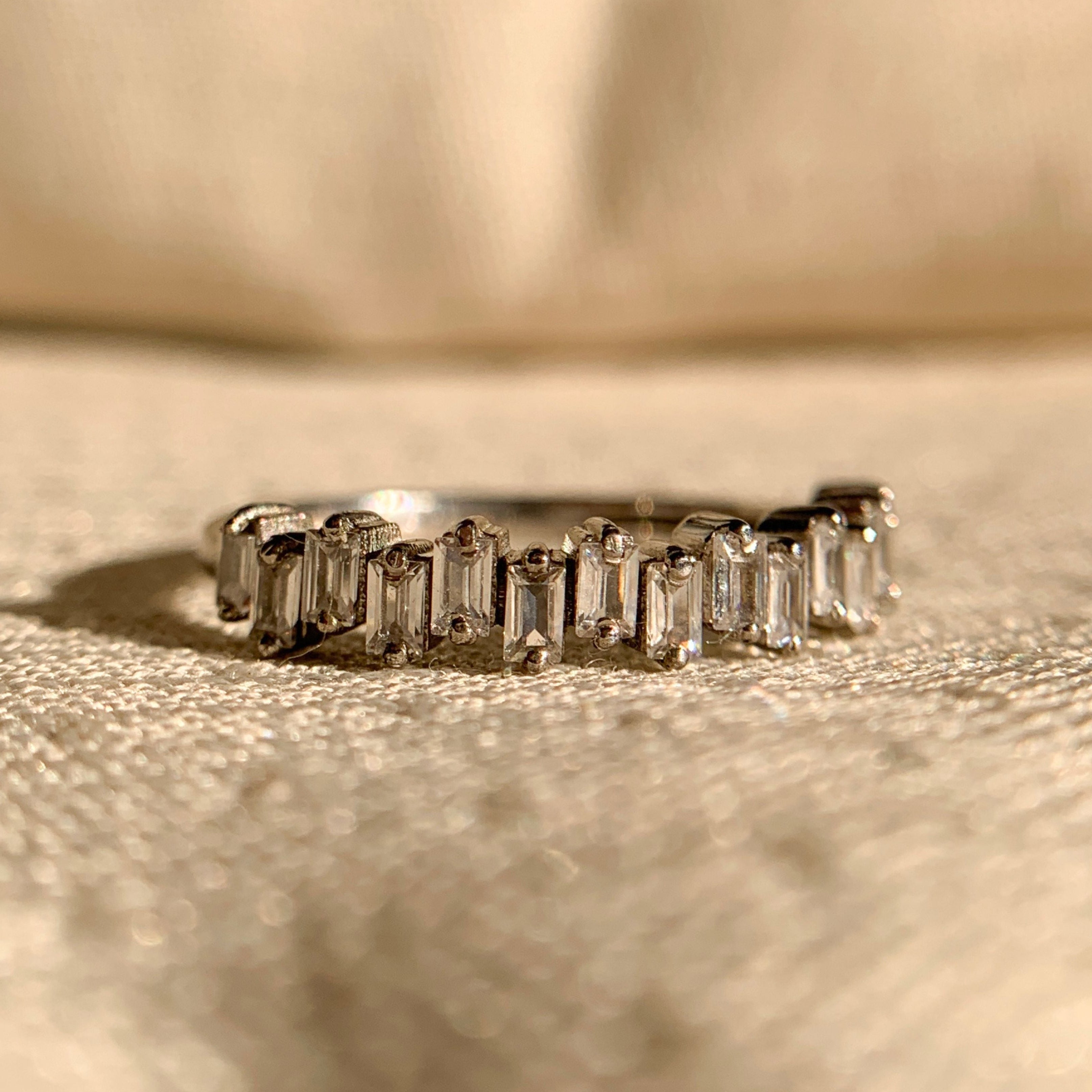 Classic gold wedding band with baguette diamonds for couples